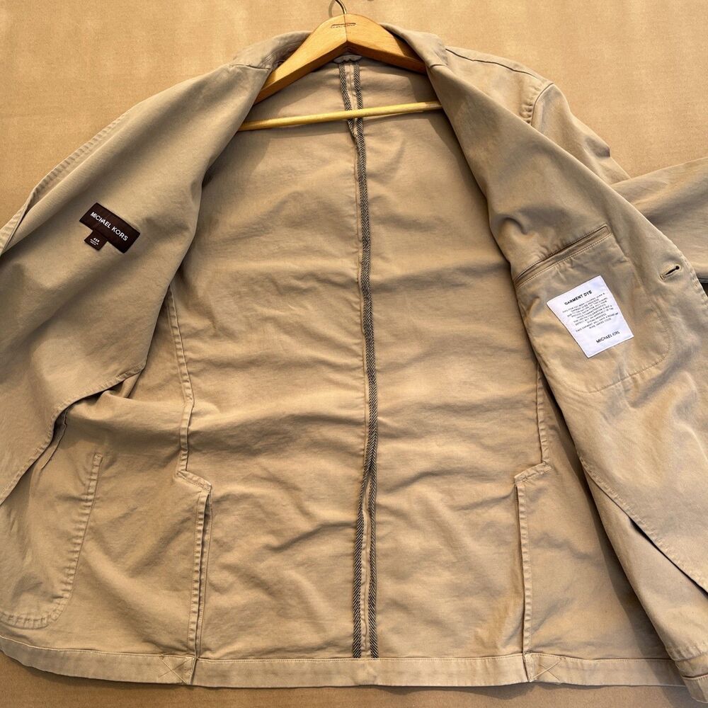 Michael Kors Tan Beige Size 46R 2 Button Cotton Blazer Jacket Casual - Picture 11 of 14